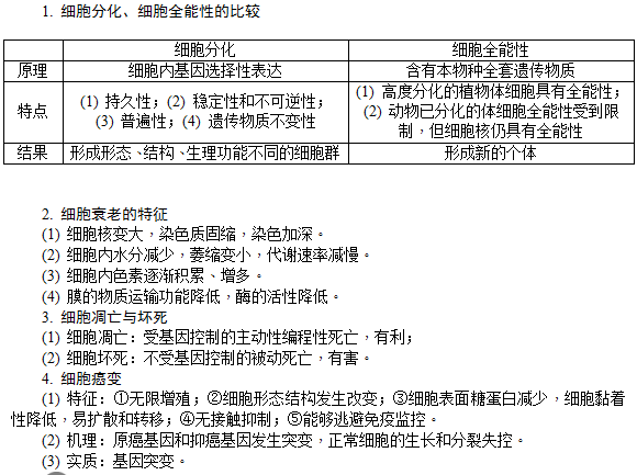 细胞的增殖以及分化、衰老、凋亡和癌变—知识提炼